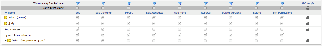 The User Permissions Manager enables the review and editing of permissions for each user and group on a specified Content Server item.