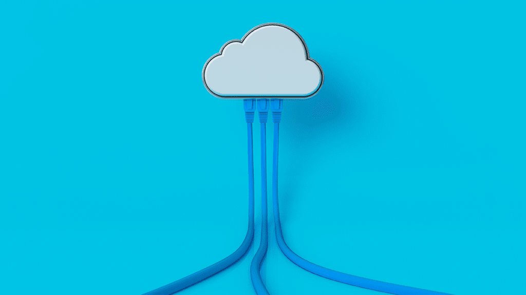 A cloud with ethernet cables connected to illustrate cloud content management.