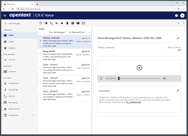The screenshot shows the updated 20.4 CX-E Voice web client.