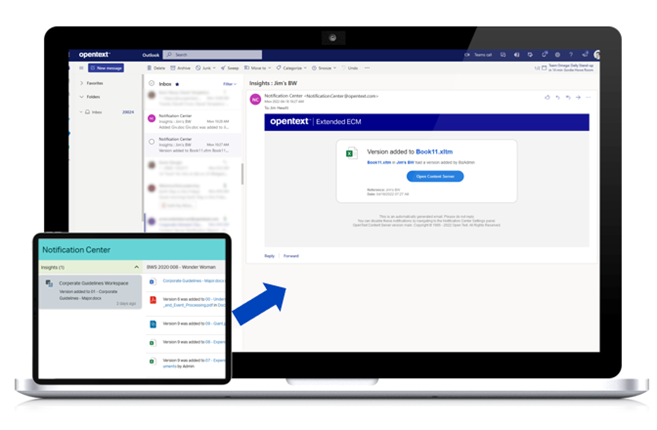 An image showing updates from the Notification Center being delivered directly to a user's inbox.