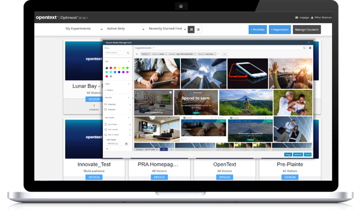 Image shows a screenshot of the new OpenText Media Management widget available in Optimost for rich media in targeting and experiments. 