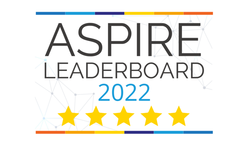 Image shows the Aspire Leaderboard 2022 logo along with five stars.