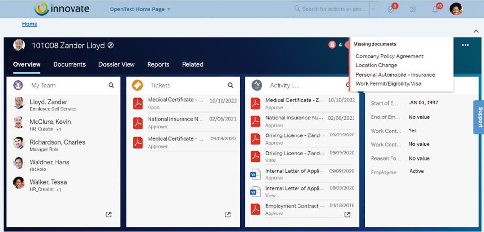 A screenshot demonstrating the document completeness check where users can easily identify out-of-date and missing employee documents with a document completeness check.