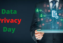 decorative image of man with a laptop and the words Data Privacy Day