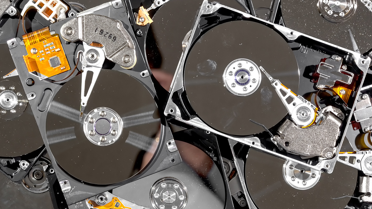 Computer hard drives being removed for processing. 