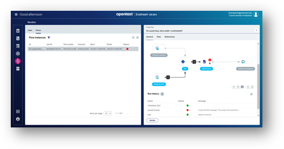 A view of a job flow in the Exstream job monitor.