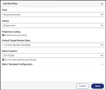 Screen image showing remaining fields for the Add Workflow sequence.