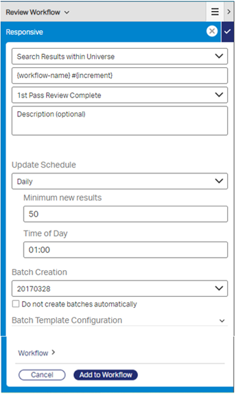 Screen image for "Review Workflow," with "Add to Workflow" at bottom.