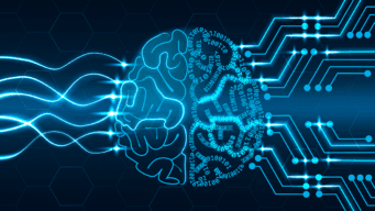 An illustrative image of a brain and digital connections that symbolize business intelligence.