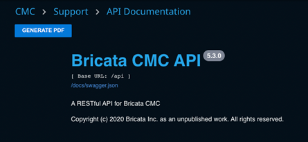Screenshot - Bricata CMC API Base URL