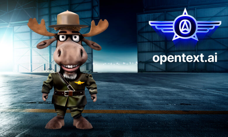 decorative image of an OpenText aviator character