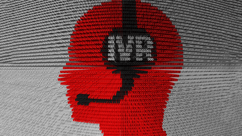 A collection of 1's and 0's form an abstract call center agent profile with headset on that says IVR (Interactive Voice Response).