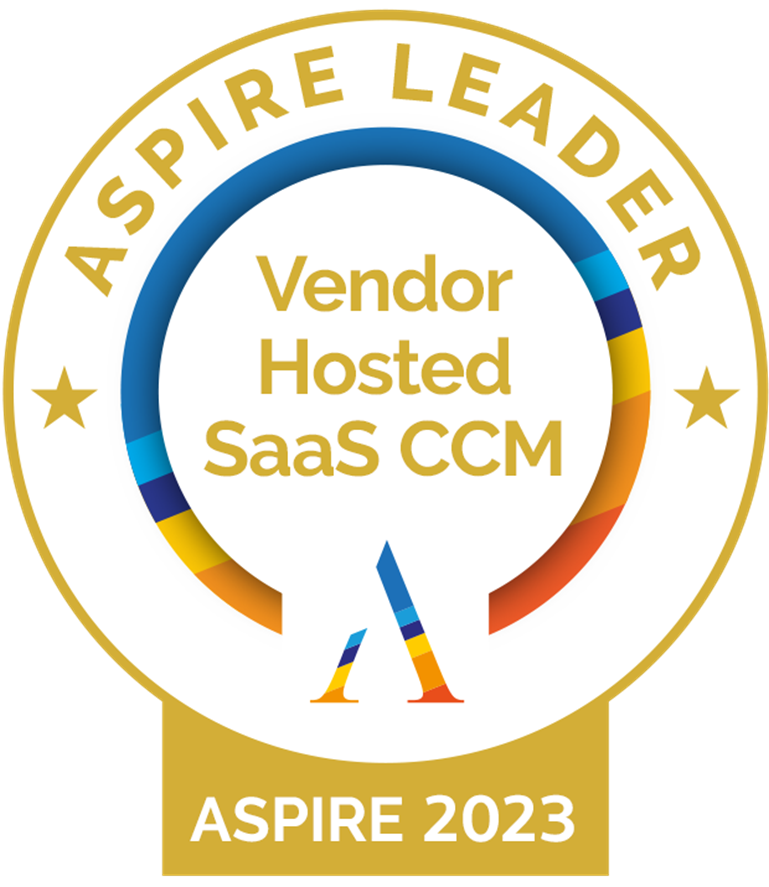 Aspire 2023 Leader badge for Vendor Hosted SaaS CCM.