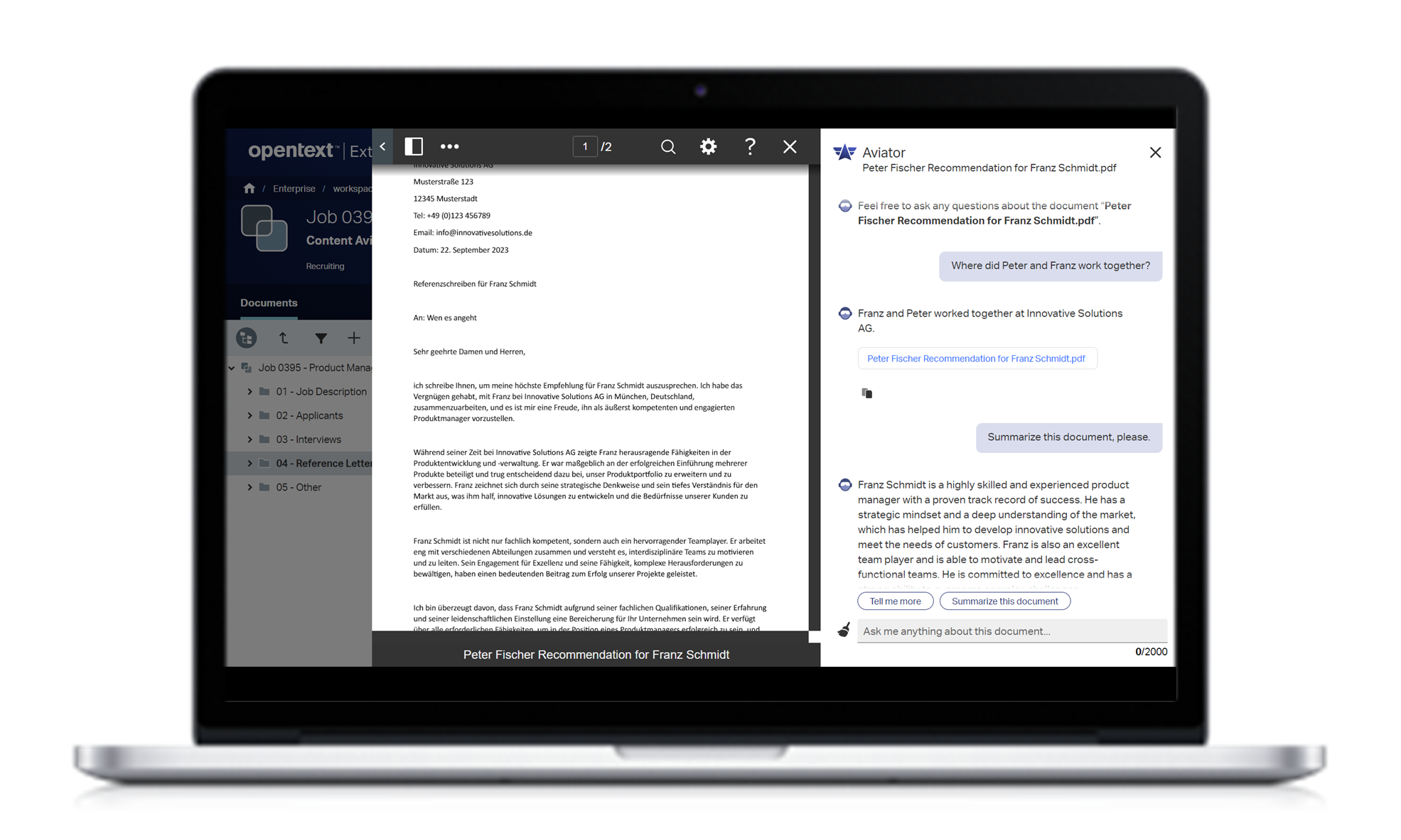 Content Aviator uses conversational search to summarize documents and find key content within your documents, quickly and easily.