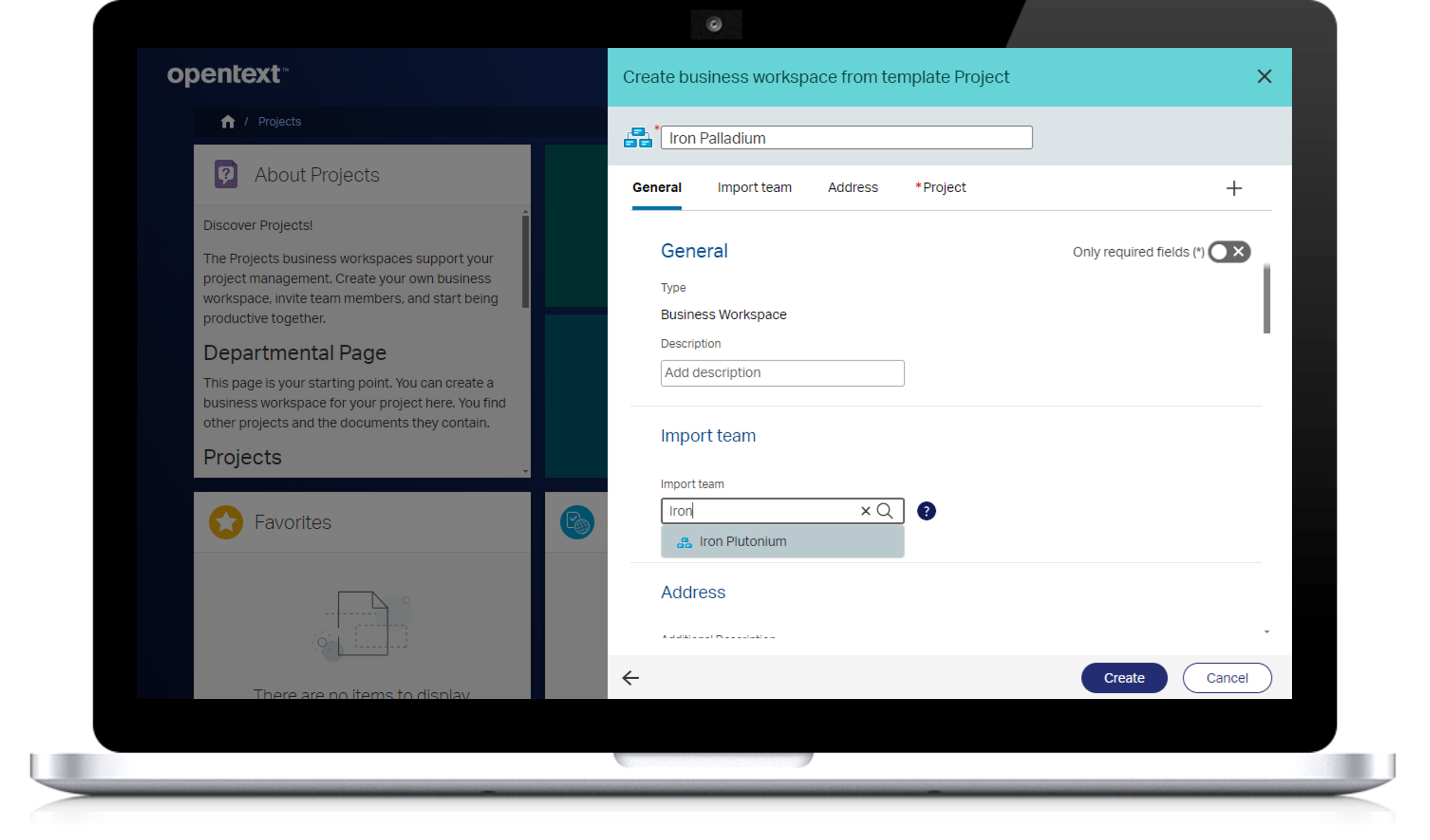 Reduce manual work by importing teams from a previous Business Workspace of the same type.