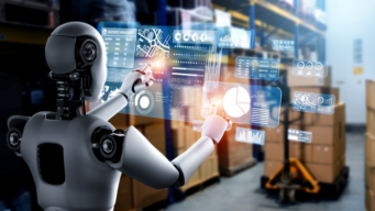 This is an image of a robot in a warehouse symbolizing the future of supply chains.