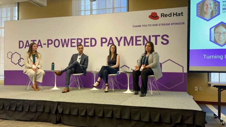This is an image of the OpenText ISO 20022 speaker panel at Payments Canada