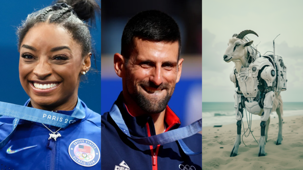 This is an image of Simone Biles, Novak Djokovic and the Business Network GOAT.