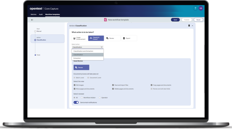 Distinguish classification from extraction workflows