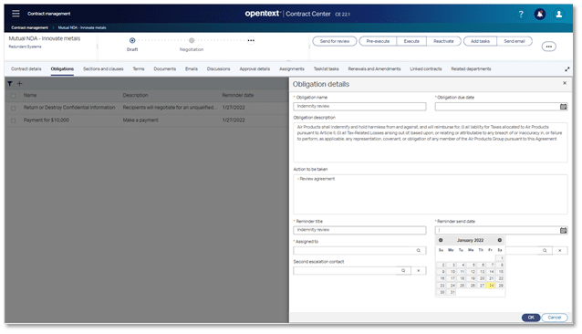 Define, manage and track contractual obligations for greater insight and visibility.