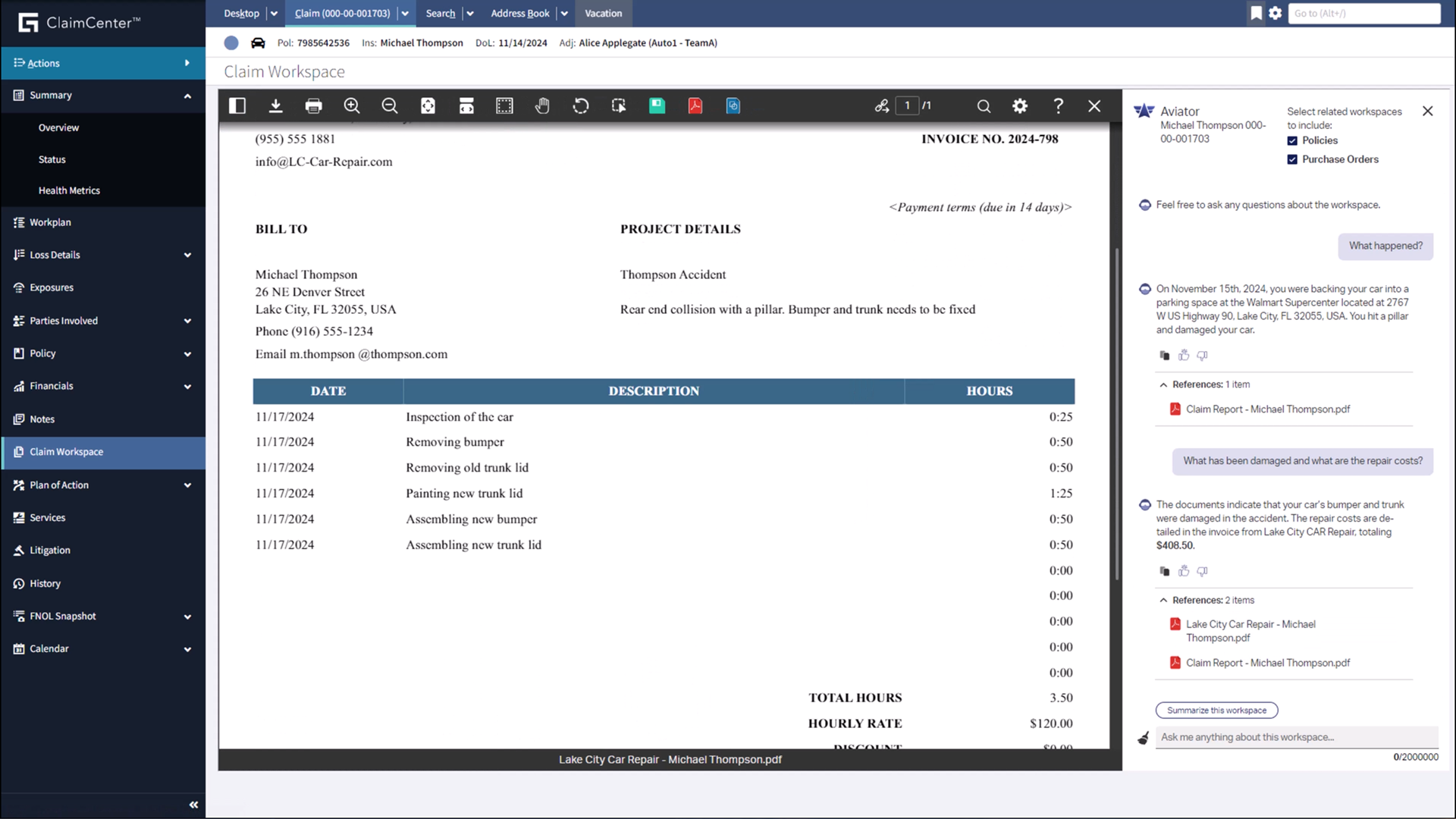 A screenshot demonstrating how adjusters and underwriters manage claim and policy documents directly in Guidewire for a complete view.