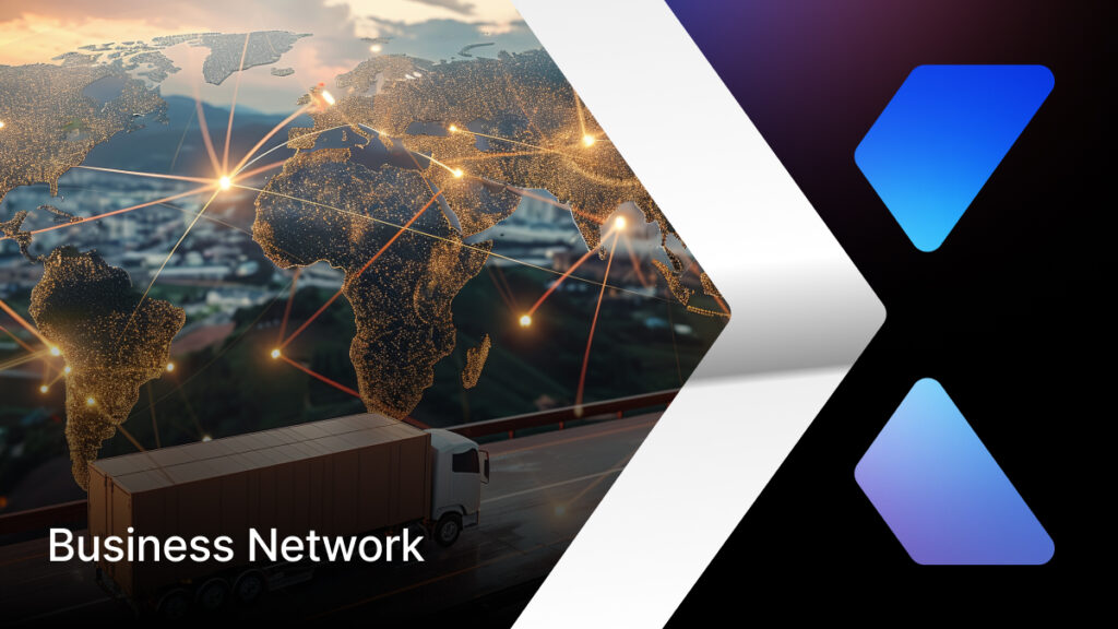 Titanium X logo with connected dots on a map and a shipping truck