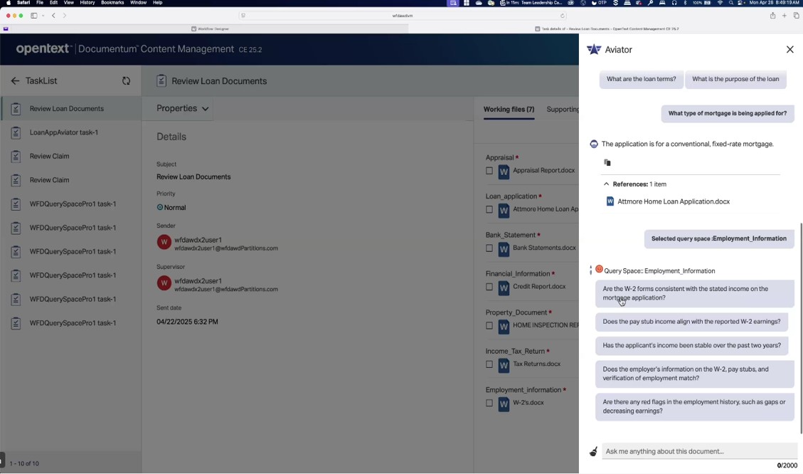 Screenshot of OpenText Content Aviator within OpenText Documentum Content Management