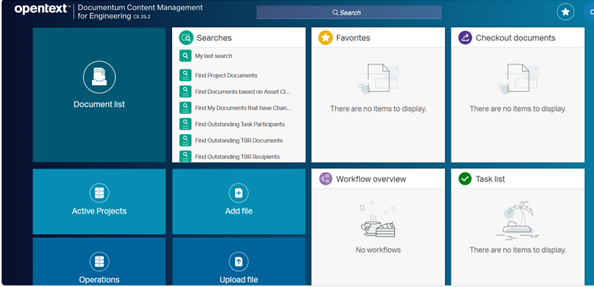 Screenshot of OpenText Documentum Content Management for Engineering home page