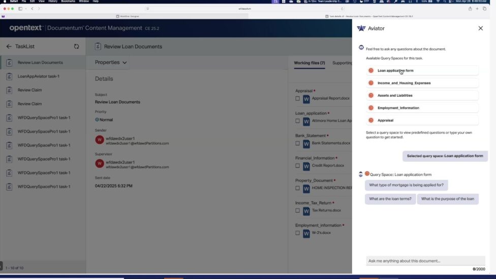 Screenshot of Ai-driven workflow insights within OpenText Documentum Content Management
