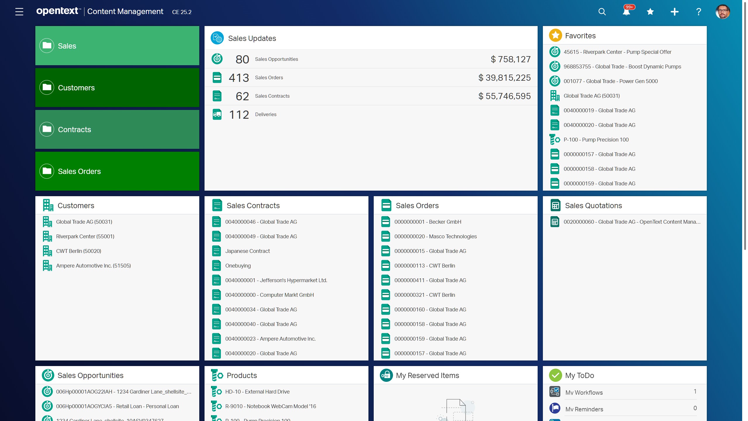 Screenshot of OpenText Content Management home pages