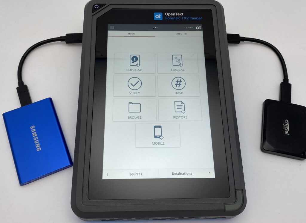 This is an image of the home screen of the new OpenText Forensic TX2 Imager