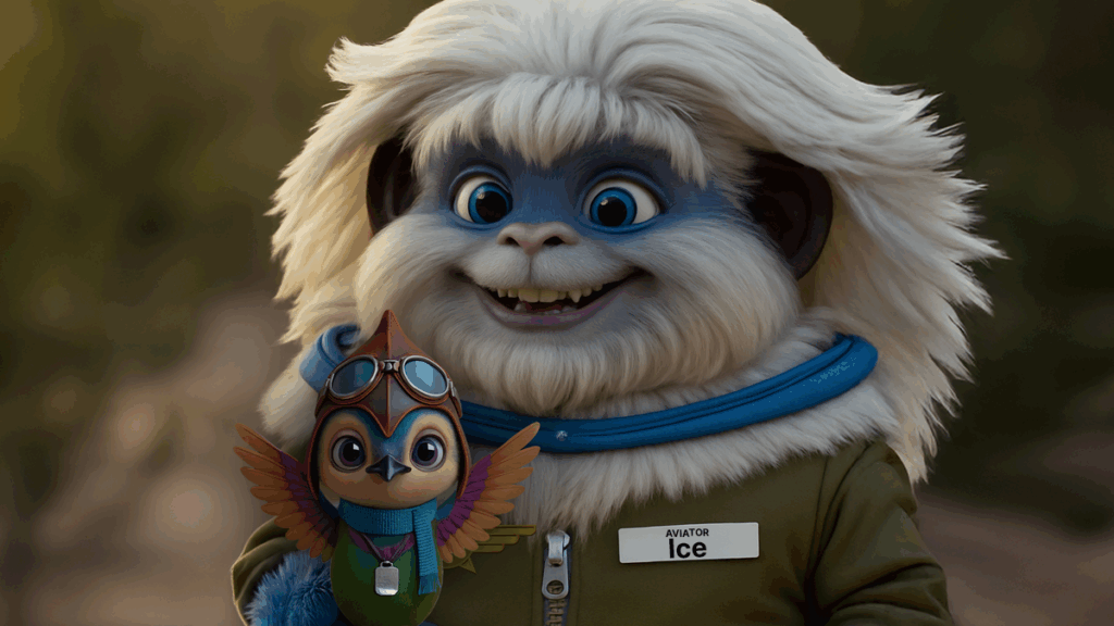 two opentext charaacters standing together