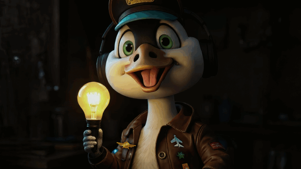 OpenText character holding a light bulb