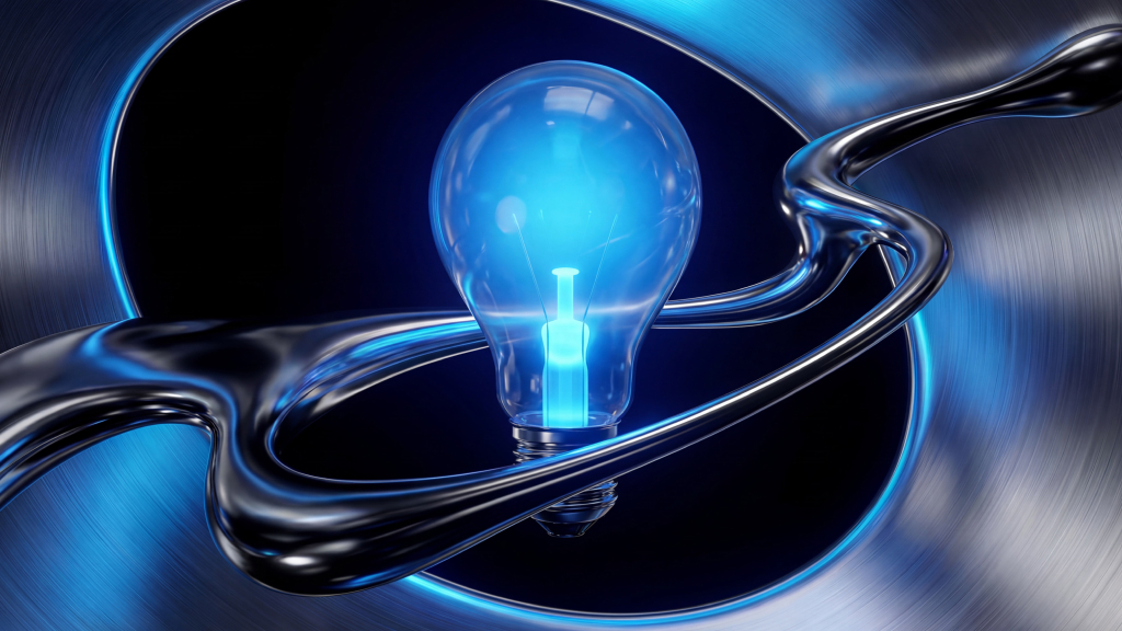 blue lines swirling around a light bulb