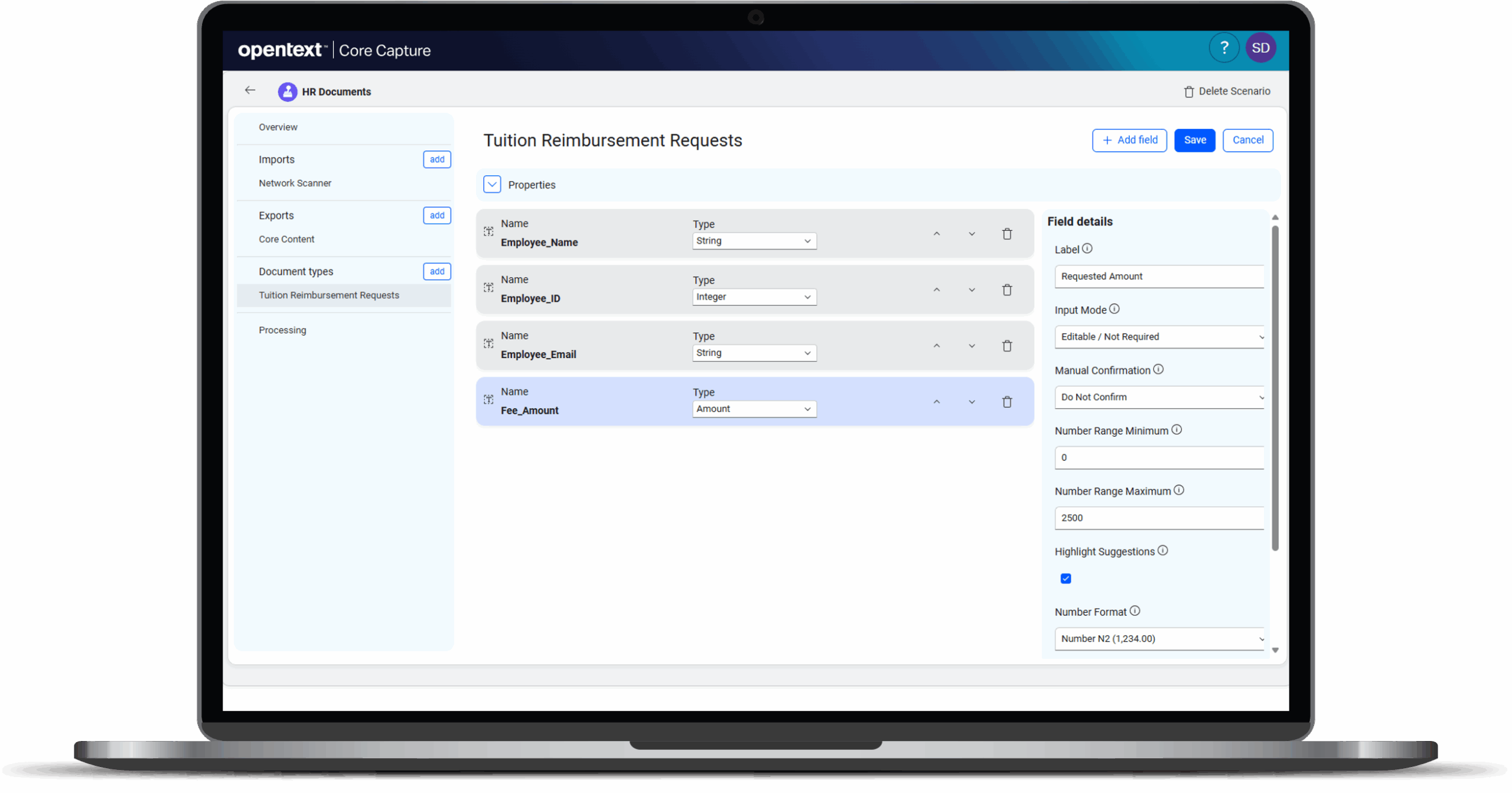 See screenshot of the new OpenText Core Capture designer that can be used in a browser. 