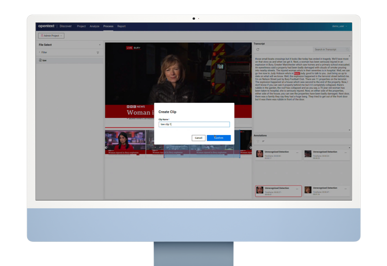 Screenshot of Knowledge Discovery clipping and filtering feature