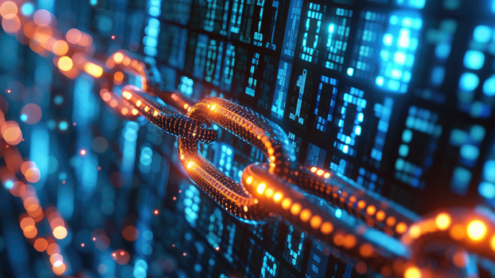 This is an image depicting data with a security chain depicting supply chain resilience.