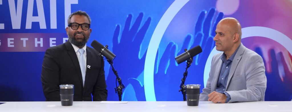 Screenshot from OpenStudio interview featuring Rajiv Krishnan with Ajit Yohannan.