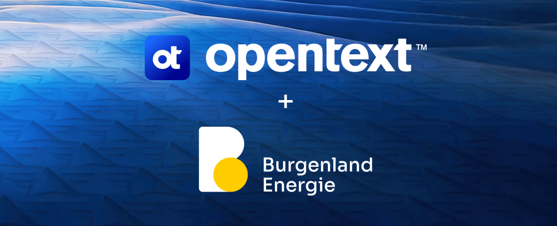OpenText and Burgenland Energie partnership logos on blue background