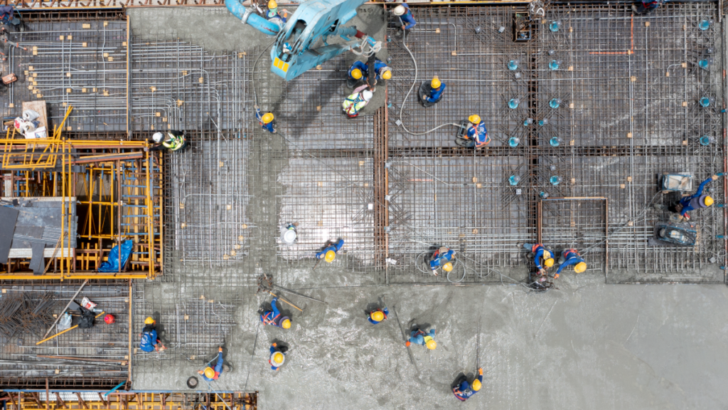 Top down view of foundation being constructed