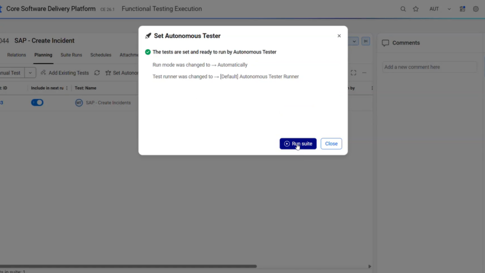 screenshot of the autonomous tester