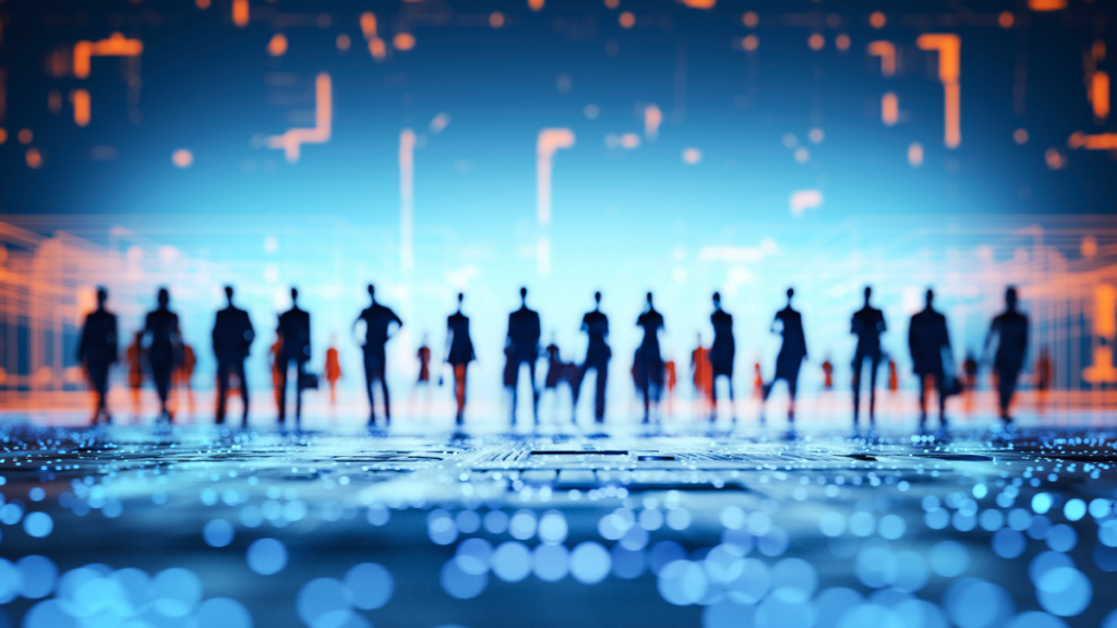 line of silhouetted business people