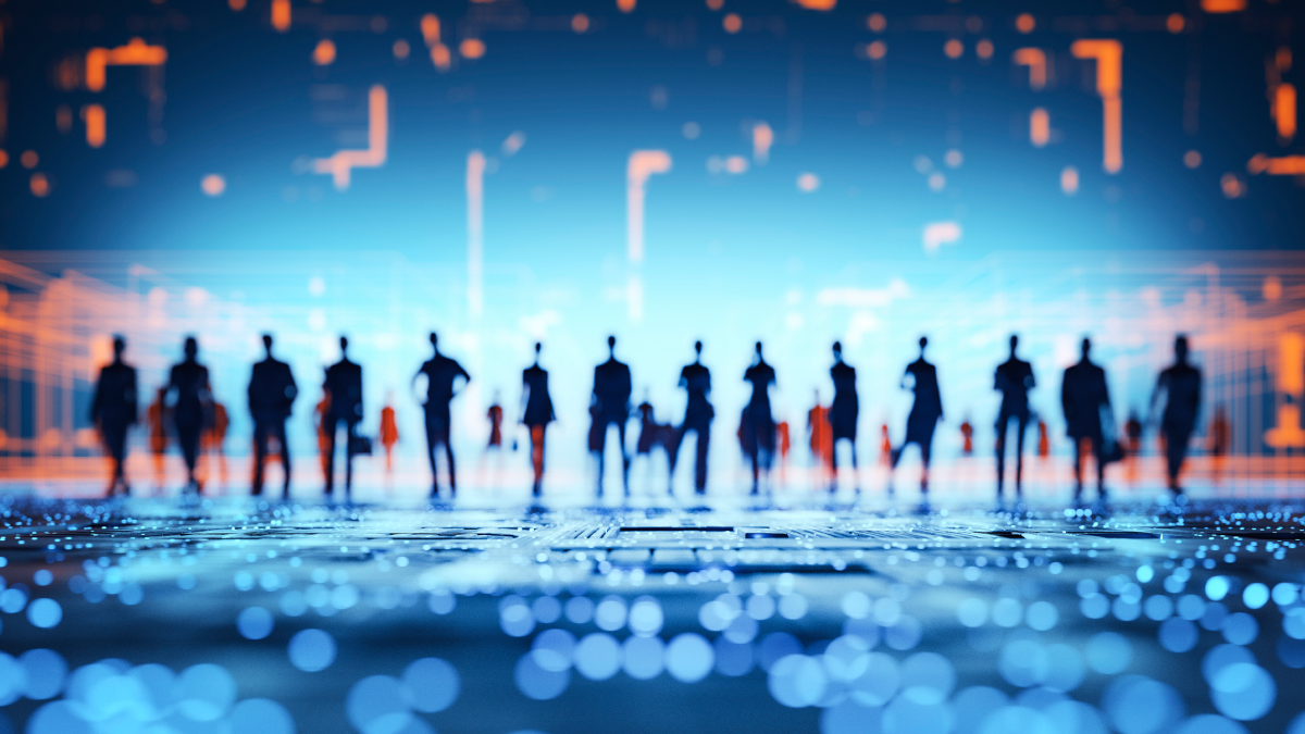 line of silhouetted business people