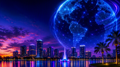 dark blue background with globe showing a business network, indicating OpenText World 2026 and AI-powered B2B integration