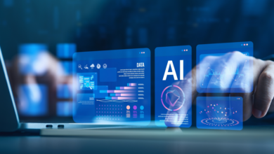 Business person interacting with AI and other systems